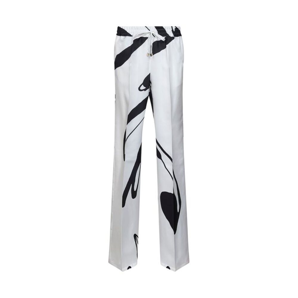 Kiton Women White And Black Printed Silk Trousers